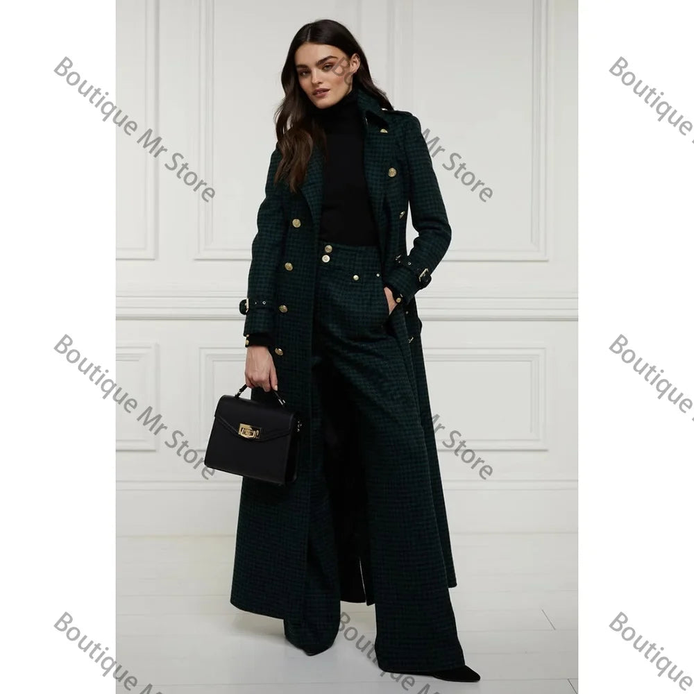 Elegant Houndstooth Women Suits 2 Piece Peak Lapel Formal Casual Prom Party Pants Sets Blazer with Pants