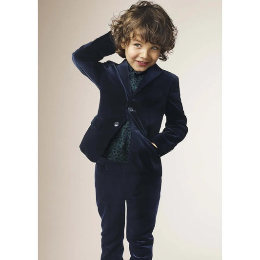 Navy Blue Velvet Boy Suits 2 Piece Chic Formal Party Wedding Kids Tuxedos Slim Fashion Daily Casual Children's Clothing