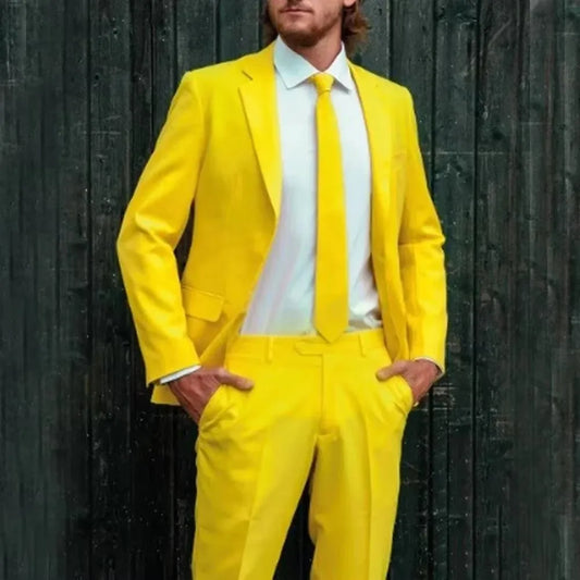 Yellow/Orange Suits for Men Slim Fit Luxury Wedding Tuxedos Fashion Mens Blazer Party Pants 2 Pieces Formal Business Suits Sets