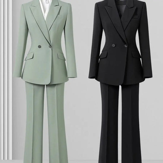 Matcha Green Women's 2 Pieces Pant Suits Lady Business Office Suits Slim Fit Peak Lapel Jacket Womens Tuxedo Casual Female Suits