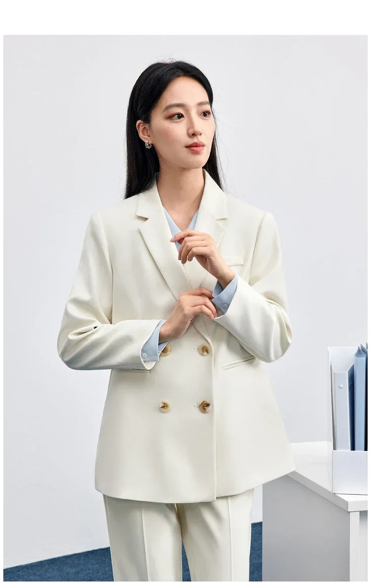 Women Tailored Blazer Coat Double‑Breasted Notch Lapel Formal Outerwear 2026 Autumn Elegant Commute Jacket 153XC8812X