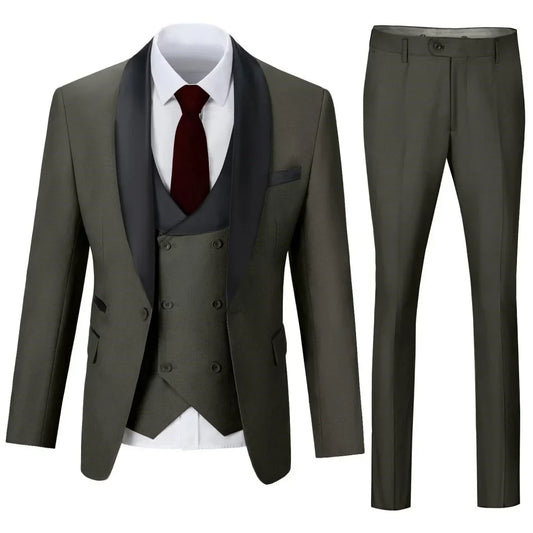 New Brown Men's 3 Pieces Suit Formal Business Shawl Lapel Slim Fit Groom Tuxedos Best Man Blazer For Wedding(Blazer+Vest+Pants)
