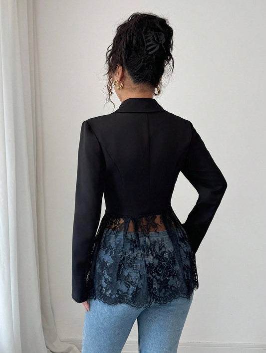 Ladies Solid Color Lace Waist Slim A-Line Style Women's Blazer Jacket Elegant Tailored Coat for Professional Women