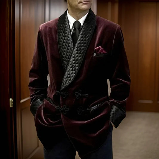 1 Pc Velvet Smoking Jacket Shawl Lapel Loose Men Suit Prom Blazer Retro Dinner Party Male Fashion Coat 2024 Latest Designs