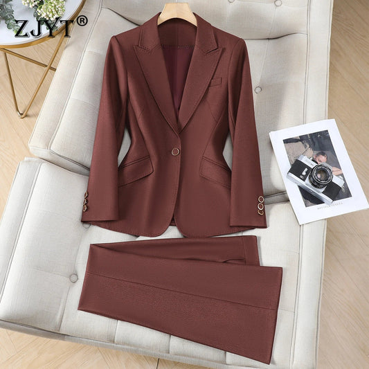 Elegant Chic Business One Button Blazer Suit Trousers 2 Piece Women Outfit Plus Size Office Lady Work Wear Jacket Pants Set