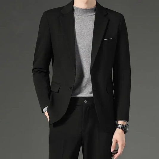 Men's Blazer Single Button Smart Casual Jacket — White & Black