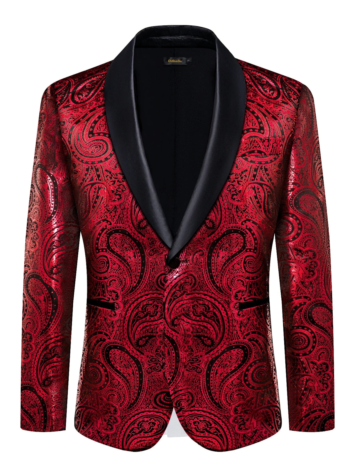 Men's Red Green Pink Black Paisley Pattern Party Blazer Suit Jacket with Lapel