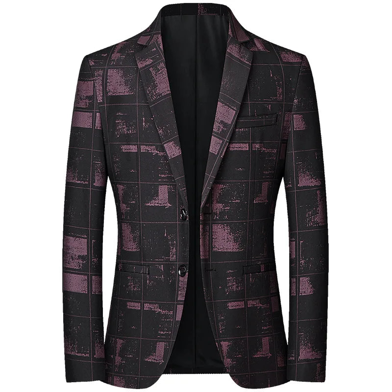 New Men's Blazer 4XL Outerwear Fashion Printing Slim Business Casual Suit Jacket For Men Clothing Wedding Coat A2F106
