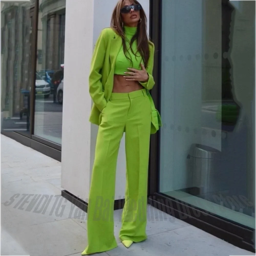 Stylish Look Women Suits 2 Pieces Notched Lapel Solid Color Outfit Set Streetwear Club Party Elegant Female Casual Jacket Pants