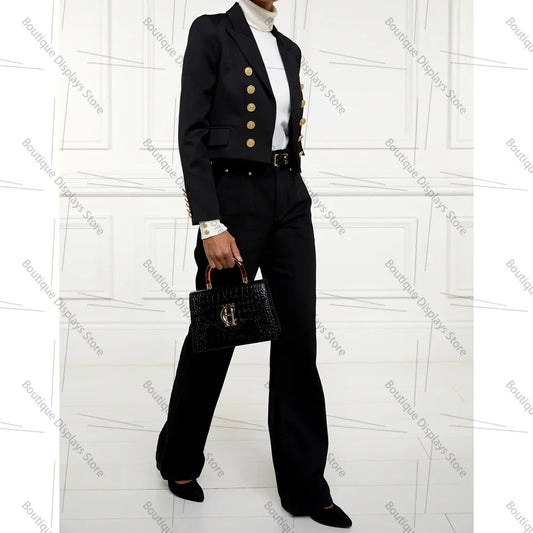 Chic Slim Black Double Breasted Women Suit Two Pieces(Jacket+Pants) Outfits Chic Casual Party Prom Wedding Set