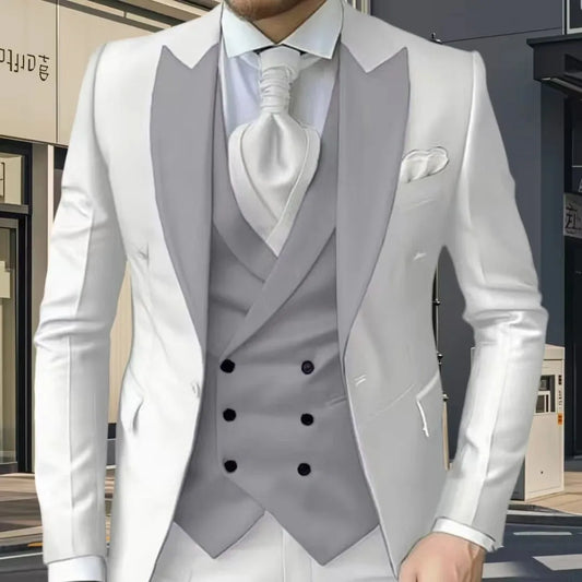 Solid Color Men suits Formal Business Suits Full Set with Big Lapels High-Quality Slim Fit Jacket for Wedding Stage Costume