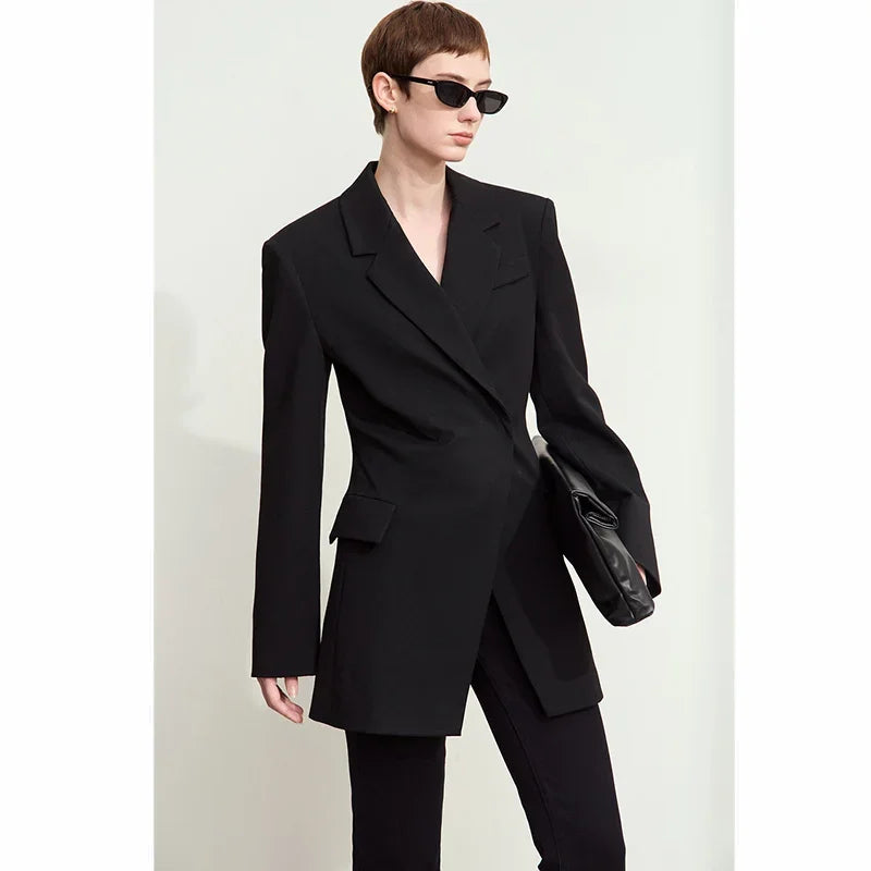 Fall Clothes 2024 Women Blazers Vintage Coat Autumn Western Long Jacket Solid Slim-fit Office Lady Basics Blazer 12443153