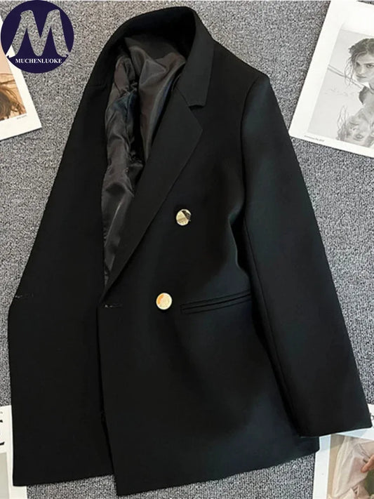 Elegant Long Sleeve Blazer Coat for Women Korean Fashion Luxury Loose Fit Solid Leisure Spring Autumn Women's Clothing