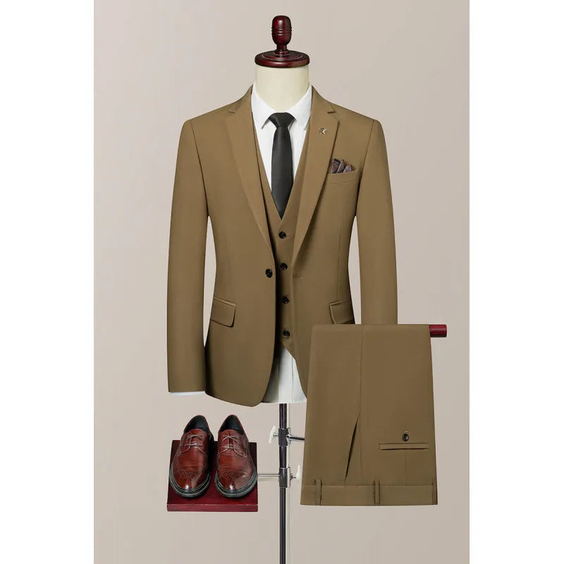 High-Quality Groom's Three-Piece Set Wedding Dress - Slim Fit British Style Business Casual Suit Vest Trousers for Men