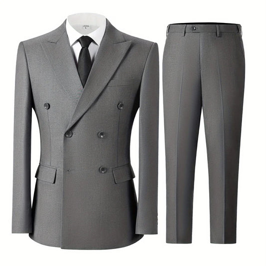 Men Suit 2 Pieces Brown Double Button With Lapel Solid For Wedding Groom Banquet Party Business Work Daily Set Jacket And Pants