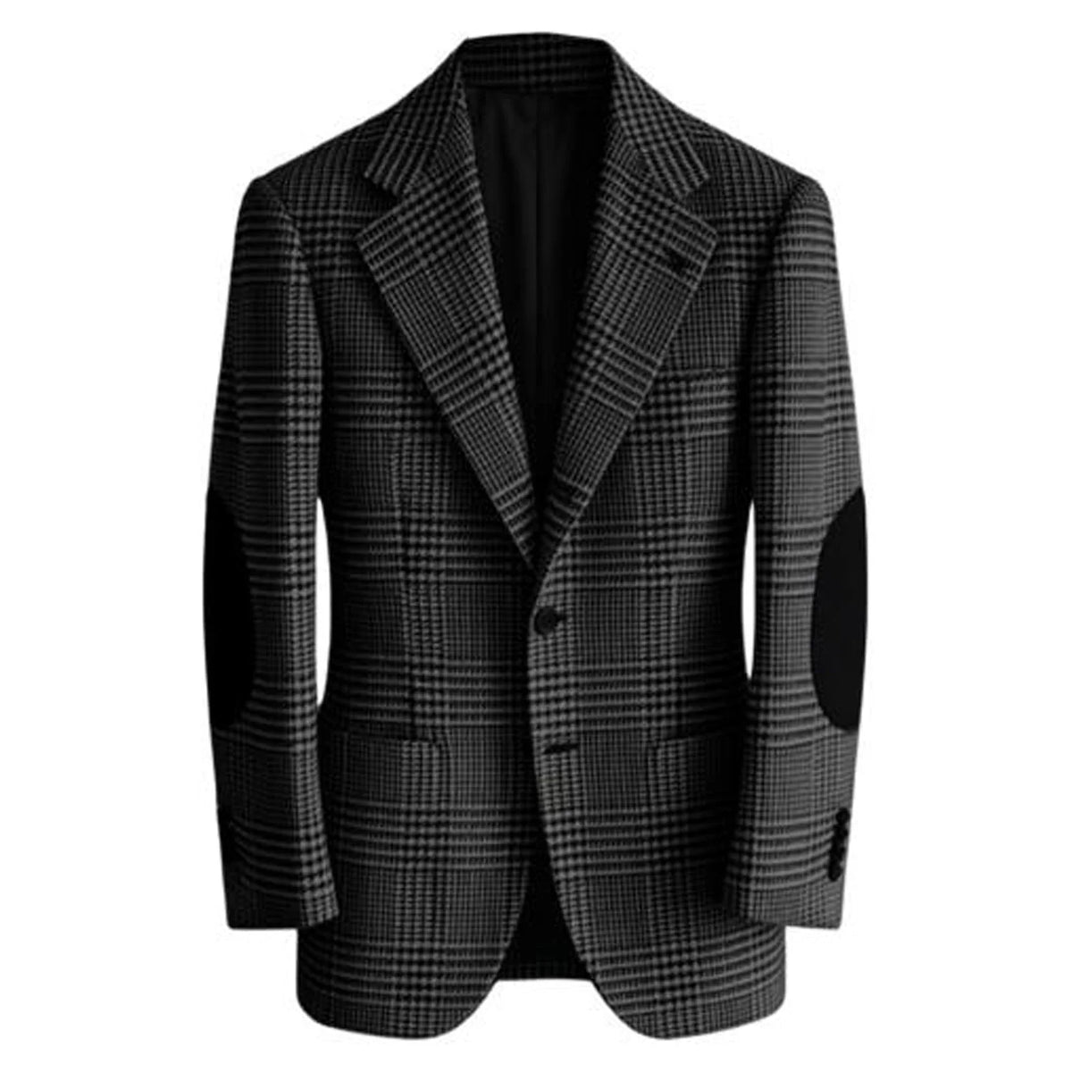 Retro British Plaid Men's Blazer with Elbow Patches Slim Fit Business Casual Tweed Suit Jacket for Office Daily Wear Sport Coats