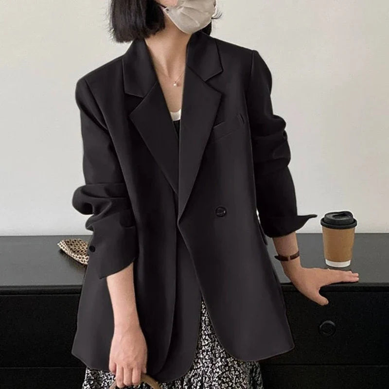 Spring Autumn Elegant Grey Women Blazer Jacket Long Sleeve Single Button Blazers for Women Office Loose Chic Women's Clothing