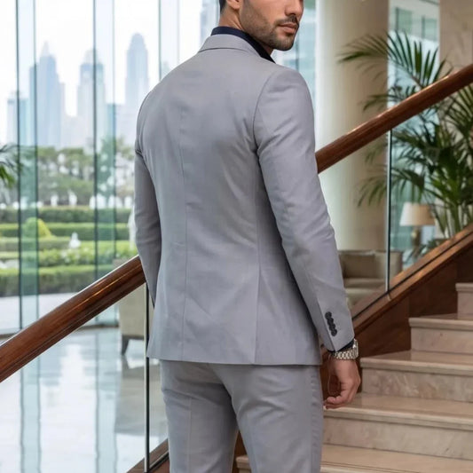Men Suit Grey 2 Pieces Single Breasted Solid For Wedding Birthday Banquet Party Prom Business Work Office Jacket And Pants