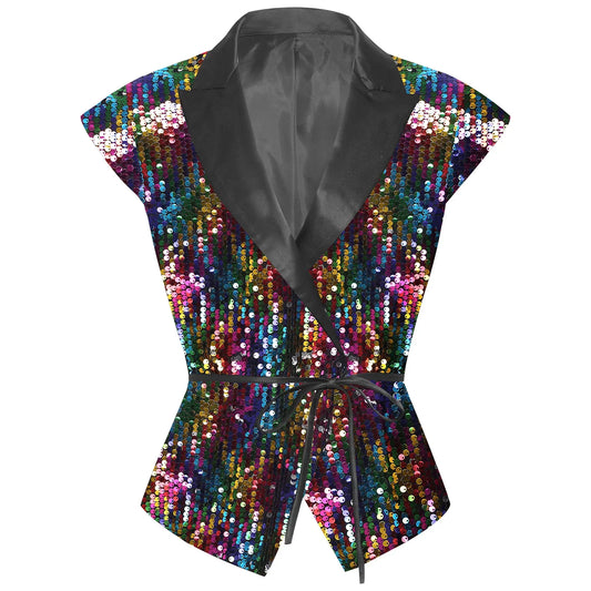 Women's Shiny Vests Sequined Jazz Dance Waistcoat Disco Vest Female Party Prom Performance Costume Festive Lady Label Tops