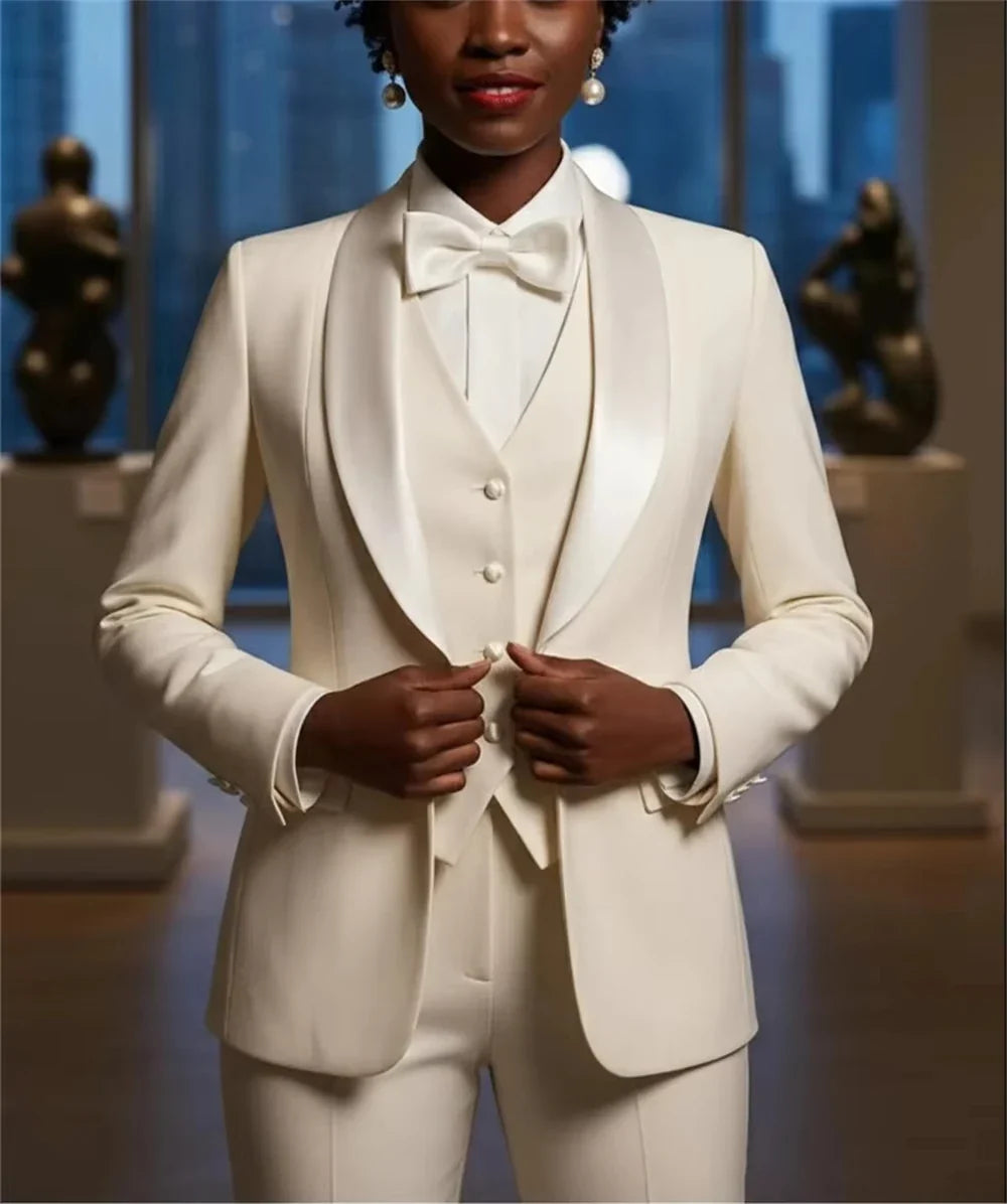 White Women's Tuxedo Suit 3-Piece Elegant Formal Pant Set Formal Office Lady Blazer Set (Jacket+Vest+Pant) Tailor Made