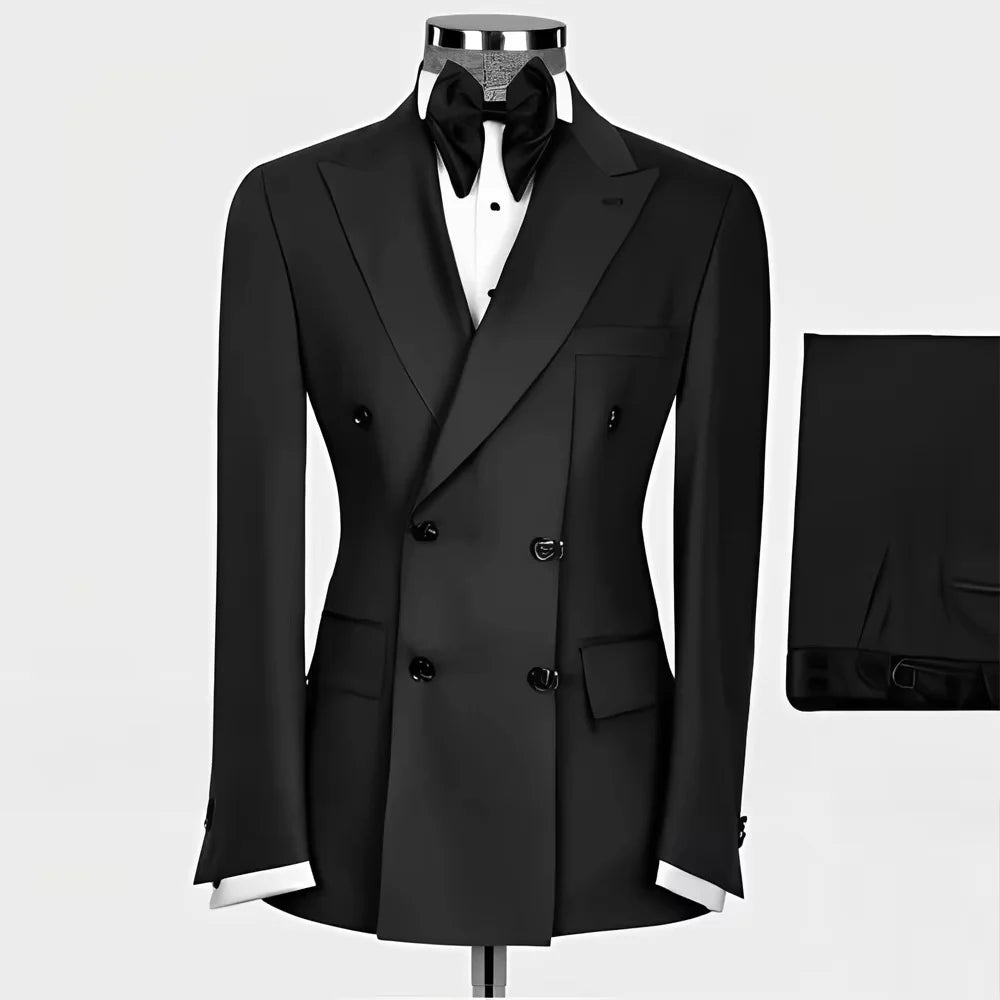 New Style Men Double Breasted Suits 2 Pieces Slim Fit Wedding Tuxedo Set Formal Blazer with Pants Prom Party Groom Office Wear
