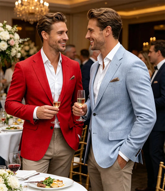 Men's Premium Textured Casual Blazer Two Button Notched Lapel Slim Fit With Pocket Square For Office Wedding Party Daily Wear