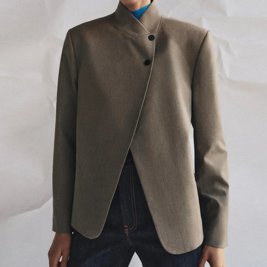 Fashionable High Collar Suit Jacket Women's Spring 2026 Personality Matching Daily Versatile Standard Fit Long Sleeve Button up