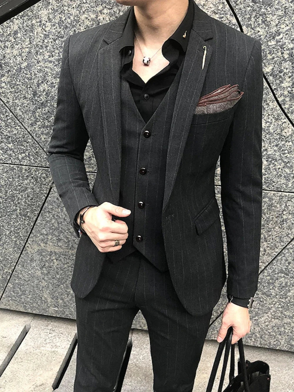 Stylish Elegant Men's Tuxedo 2 Pieces Jacket Pants Wedding Groom Set Handsome Stripped Suit Set For Men Dancing Plus Size Outfit