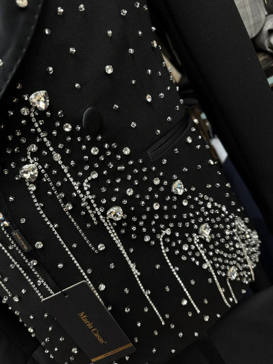 Luxurious Beaded Tassel Men's Suits Wedding Groom Outfit Handsome Elegant Double Breasted Tuxedo 2 Pieces For Men Customized