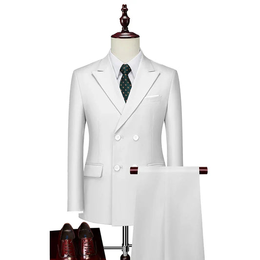 Men's Double-Breasted Slim Fit Wedding Suit – Two-Piece Set