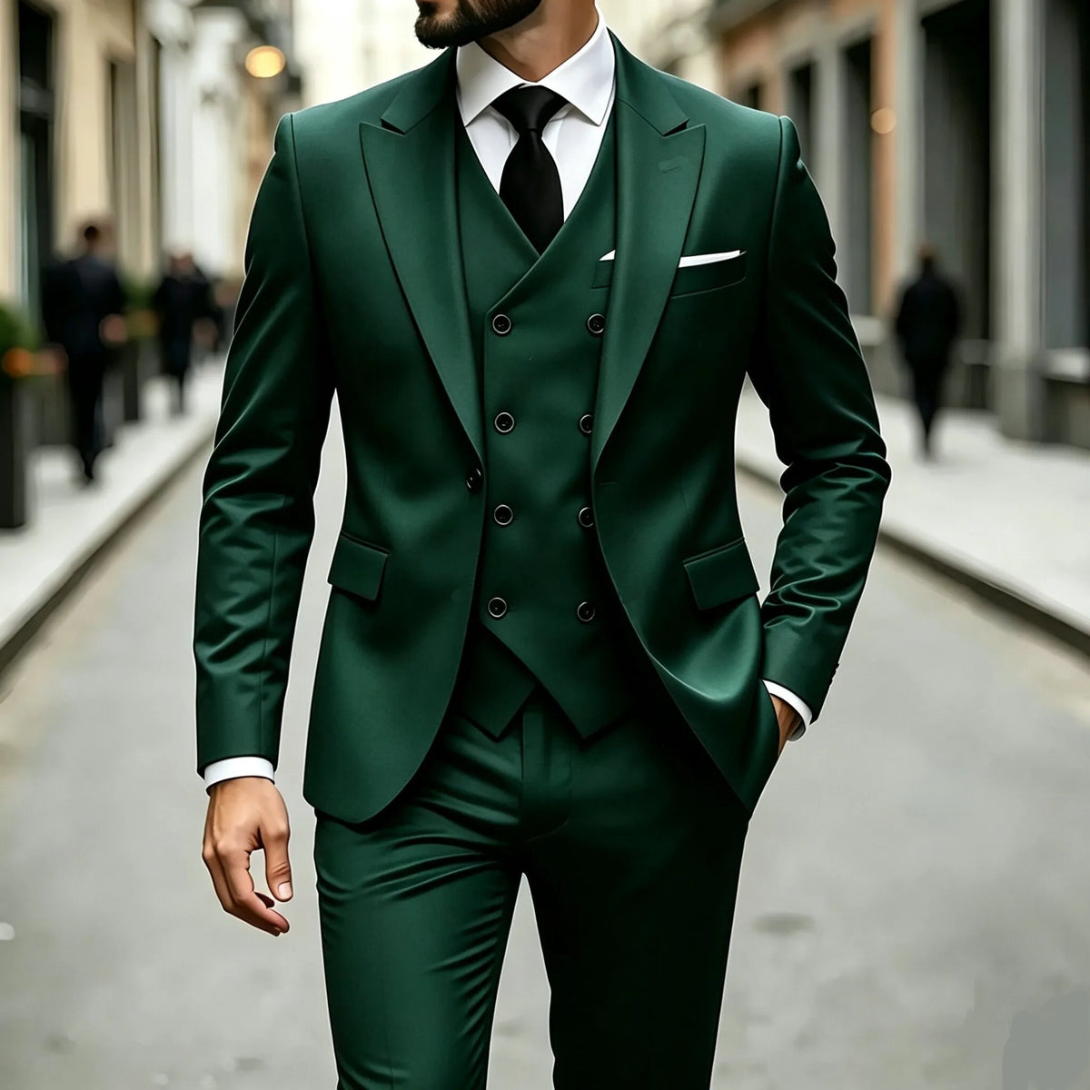 Elegant Male Suit 3 Pieces Blazer Vest and Pants Set Peak Lapel Tuxedo Suits for Men Ceremony Wedding Dresses Business Prom