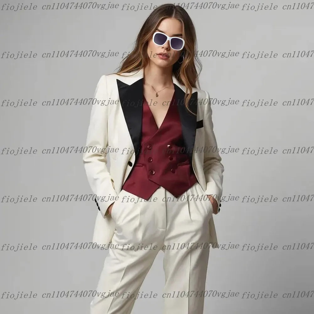 White Black Burgundy Formal Business Women Suit Wedding Party Prom Ladies Mother Girl Tuxedos 3 Piece Set Blazer Vest Pants
