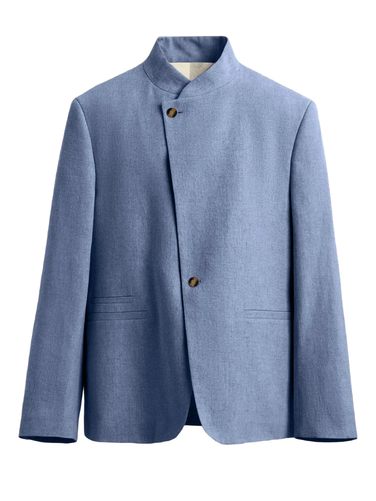  Mandarin Collar Men‘s Blazer Linen Blend Chinese Stand Collar Men Jacket Asymmetric Button Breathable Men Coat Wedding Party