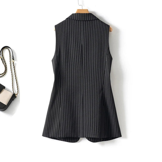 Striped Suit Vest for Women, Spring and Autumn Season, Single-Breasted, Regular Fit, Professional Style, Vest Jacket Top