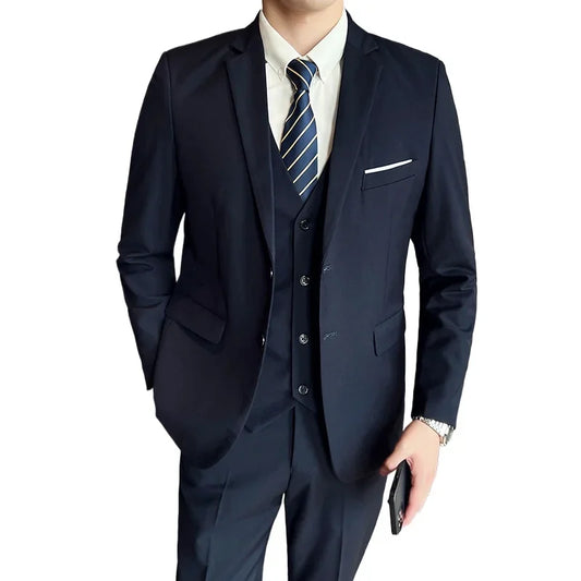 Men's Three-Piece Slim Fit Suit – Blazer, Vest, and Pants for Wedding, Business, and Formal Occasions