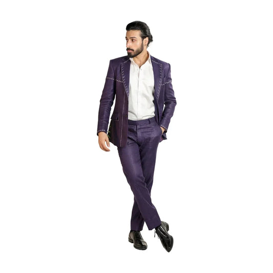 Leisure Men's Suit 2 Pieces Blazer Pants Bow Collar Beading Appliques Wedding Tuxedos Work Business Formal Costomized