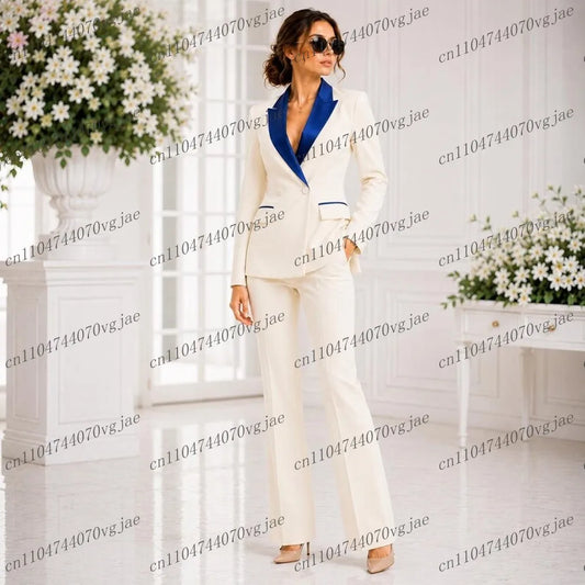 Blue Collar White Formal Business Women Suit Wedding Party Prom Ladies Mother Girl Tuxedos Costume 2 Piece Set Jacket Pants