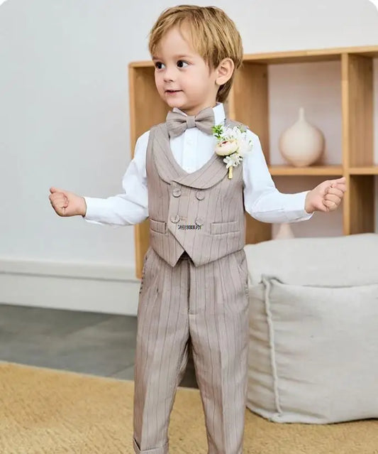 Boys Formal Suit Set | Tuxedo Blazer with Vest, Pants & Tie for Weddings and Special Occasions