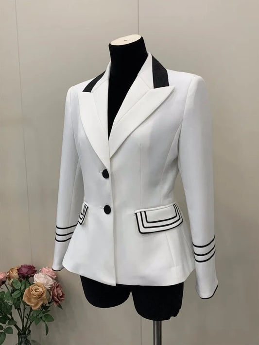 Work Females Single Breasted Slim Blazers Spliced Notched Collar Designer Suit Jacket Fashion Office Ladies Outerwear Coats