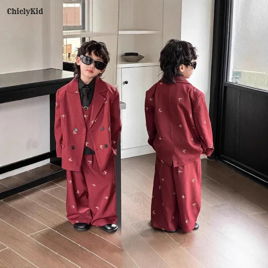Boys Loose Blazer Jacket Waistcoat Pants Clothes Sets Kids Formal Dress Suits Casual Child Toddler Party Butterfly Leisure Suit