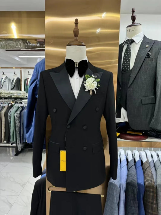 New Formal Double Breasted Men's Suits 2 Pieces For Business Negotiation Handsome Tuxedo Wedding Party Guest Customized