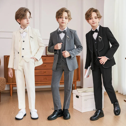 Gentleman Boys Formal Suit Set School Kids Piano Host Speech Performance Costume Children's Birthday Wedding Party Costume