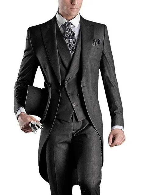 Red Men Suits 3 Pieces Peak Lapel Tailcoat Costume Homme Groom Prom Wedding Terno Masculino Slim Fit Blazer (Jacket+Pant+Vest)