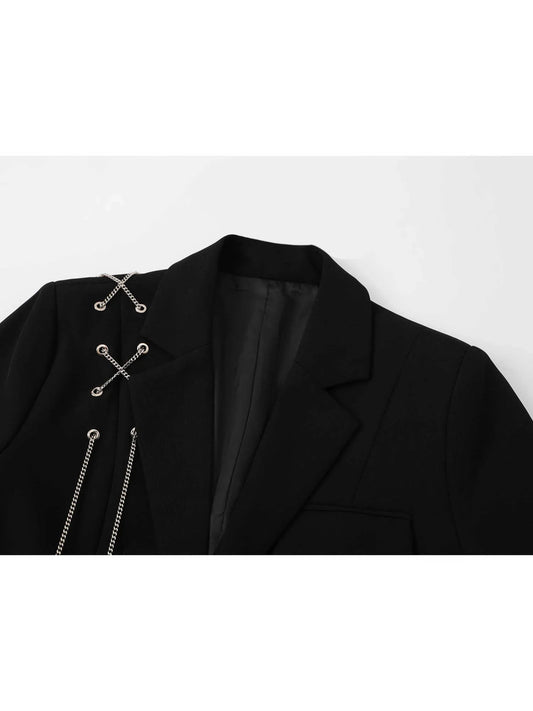 Women's Black Gothic Cropped Blazer Coat Vintage Harajuku Emo 2000s Vestes Femme Long Sleeve Suit Jacket Outerwear Top Clothing
