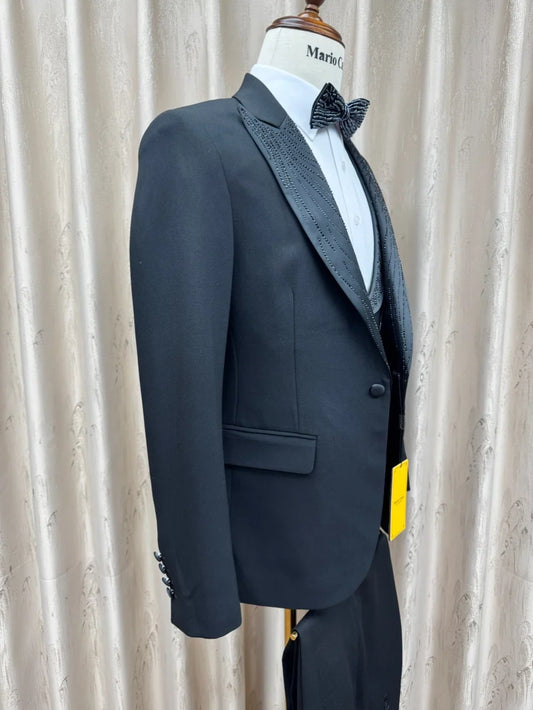 Classy Formal Man Suit Set 3 Pieces Wedding Groom Sets Handsome Peak Lapel Men's Slim Fit Tuxedo Business Party Wear S-3XL