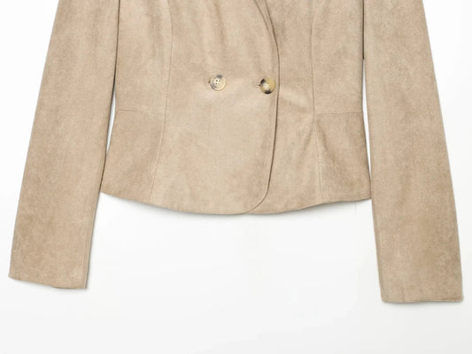 Women Commute Double Breasted Suit Blazer Casual Faux Suede Slim Blazer New 2026 Fall Winter Trendy Elegant Retro Blazer