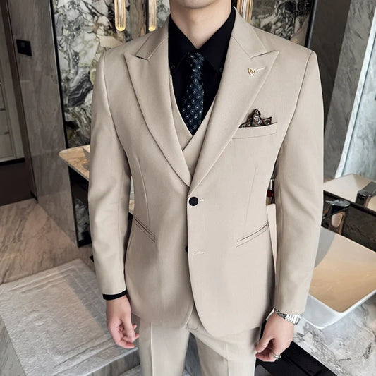 Slim-Fit Three-Piece Set Korean Style Two-Button Groomsmen Formal Wedding Business Suit Handsome Groom Best Man Dress High-