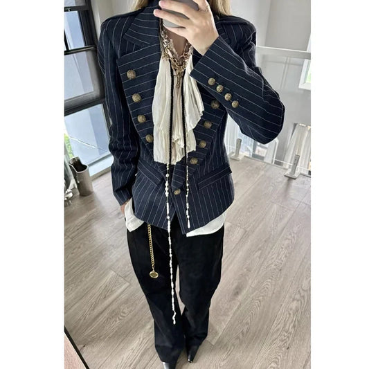 Autumn New Women's Blazers Blouse 2026 Fashion Stripe Slim Warm V-neck Office Blazers Street Chic Fall Women's Travel Jackets