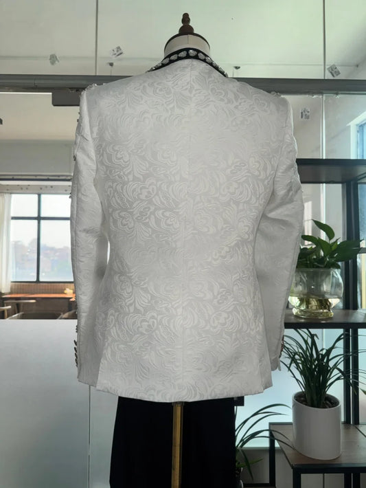 Opulent Crystal Men's Suits 3 Pieces For Banquet Party Elegant Handsome Jacquard Suit Set For Man Wedding Groom Sets S-3XL