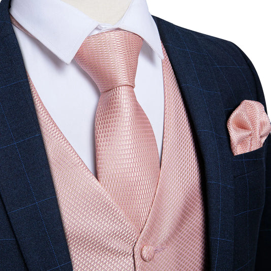 Men's Suit Vest Set with Tie, Handkerchief & Cufflinks for Wedding & Banquet